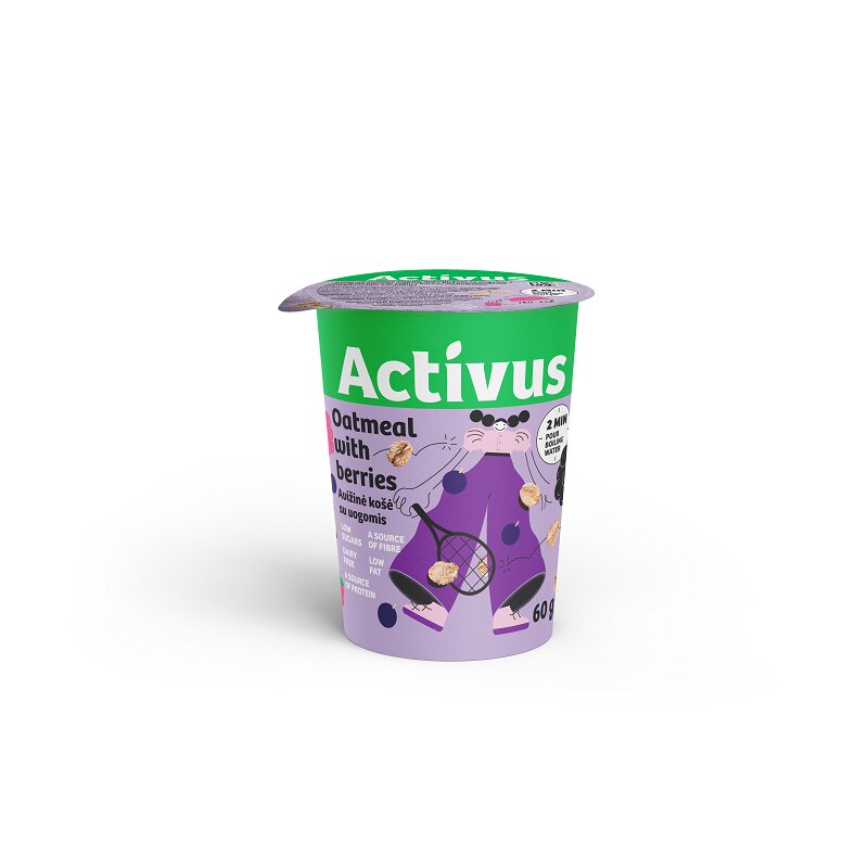 Greitai paruošiama avižinių dribsnių košė Activus  su uogomis 60g