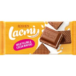Pieninis šokoladas  Roshen Lacmi su pieniniu įdaru ir vafliais, 90g