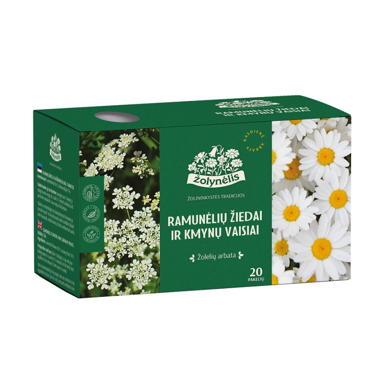 Žolelių arbata  Ramunėlių žiedai ir kmynų vaisiai , 24g Žolynėlis