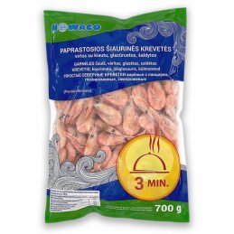 Krevetės virtos su kiautu grynasis svoris be glazūros 700g NOWACO
