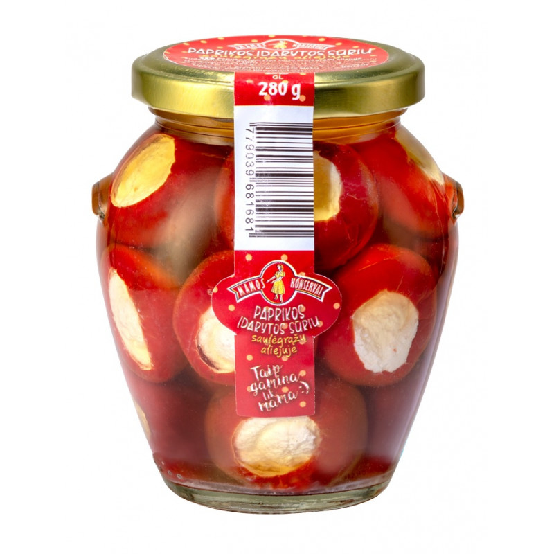 Paprikos įdarytos sūriu saulėgražų aliejuje Mamos konservai 280g