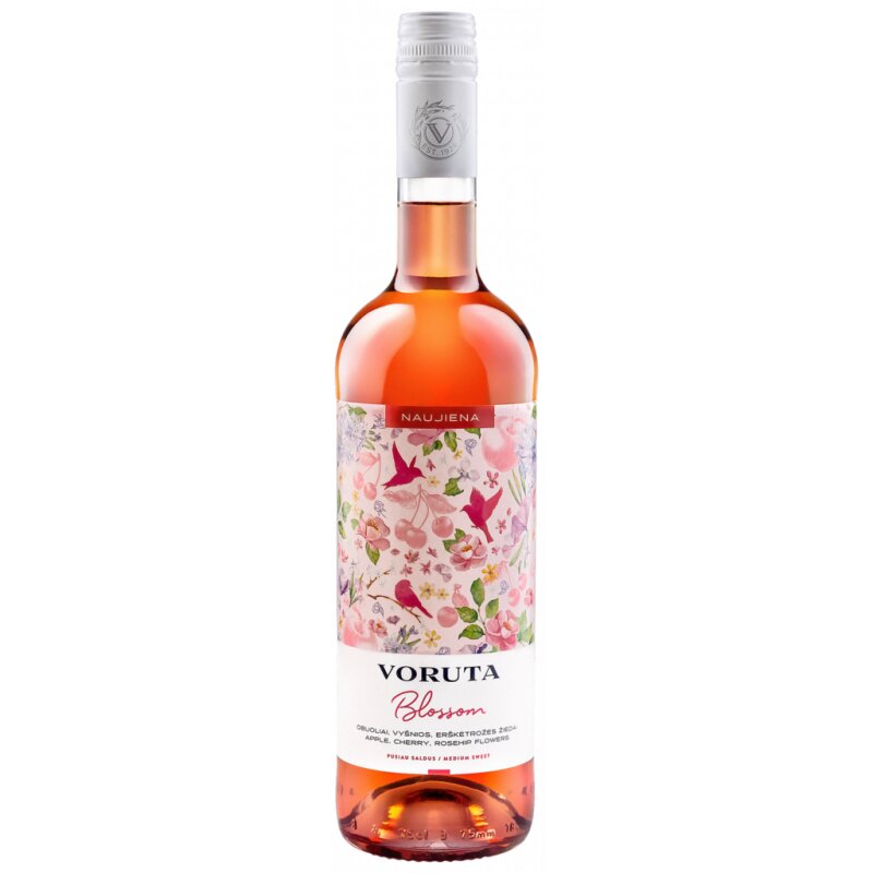 Vynas  Voruta Blossom pusiau saldus, obuoliai, vyšnios, erškėtrožės žiedai (7%), 750 ml