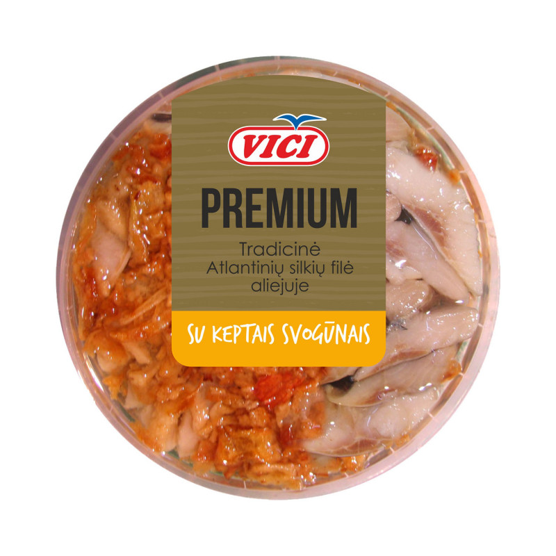 Silkių filė gabaliukai su keptais svogūnais aliejuje 210g