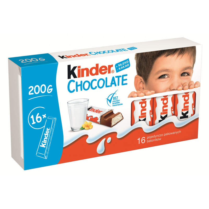 Pieninio šokolado batonėliai  Kinder Chocolate  16vnt 200g su pieninių įdarū