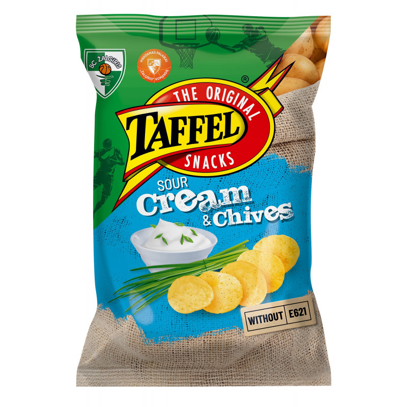 Bulvių traškučiai TAFFEL grietinės ir svogūnų laiškų skonio,130g