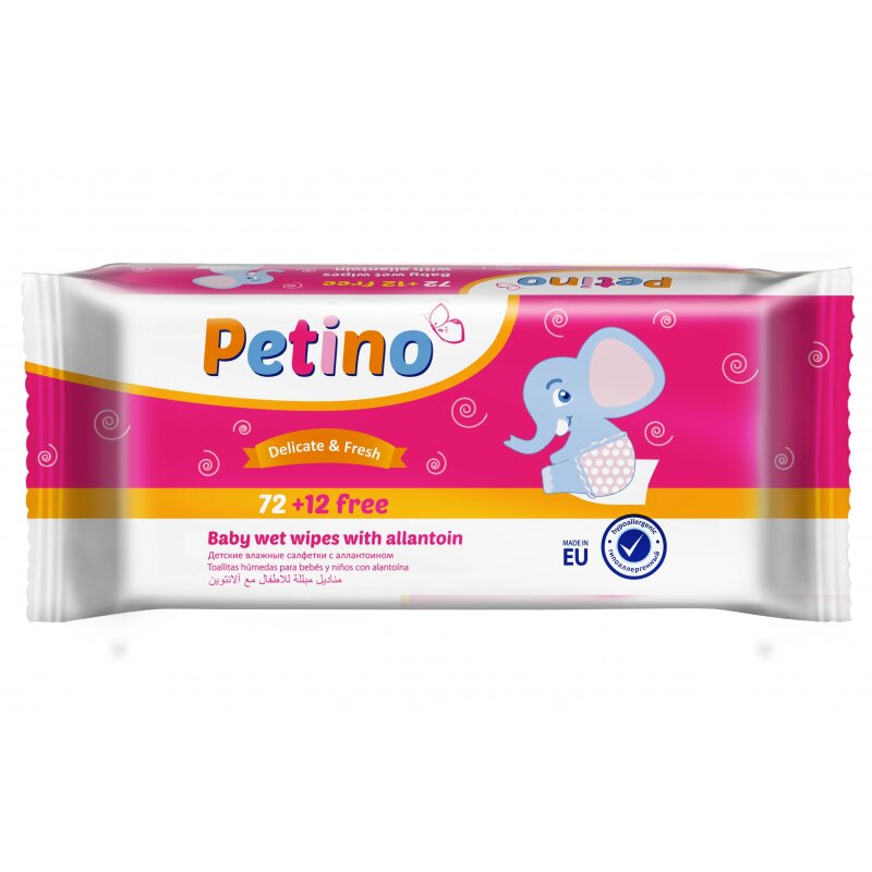 Vaikiškos drėgnos servetėlės "PETINO", 72+12vnt.