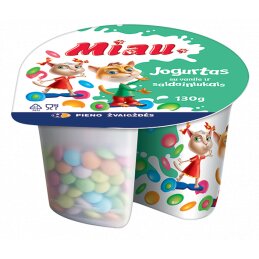 Jogurtas Miau  130g su vanile ir saldainiukais, 5,5% riebumo