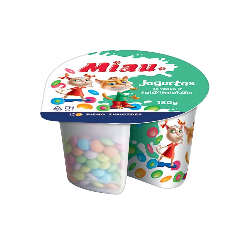 Jogurtas Miau  130g su vanile ir saldainiukais, 5,5% riebumo