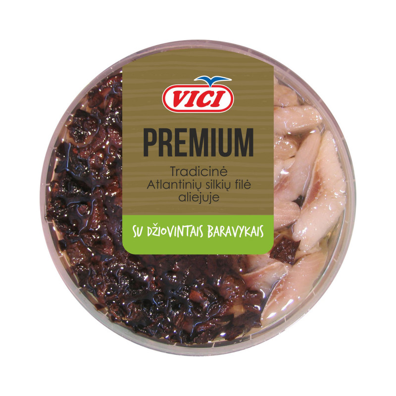 Atlantinių silkių filė gab.su džiovintais baravykais aliejuje 210g
