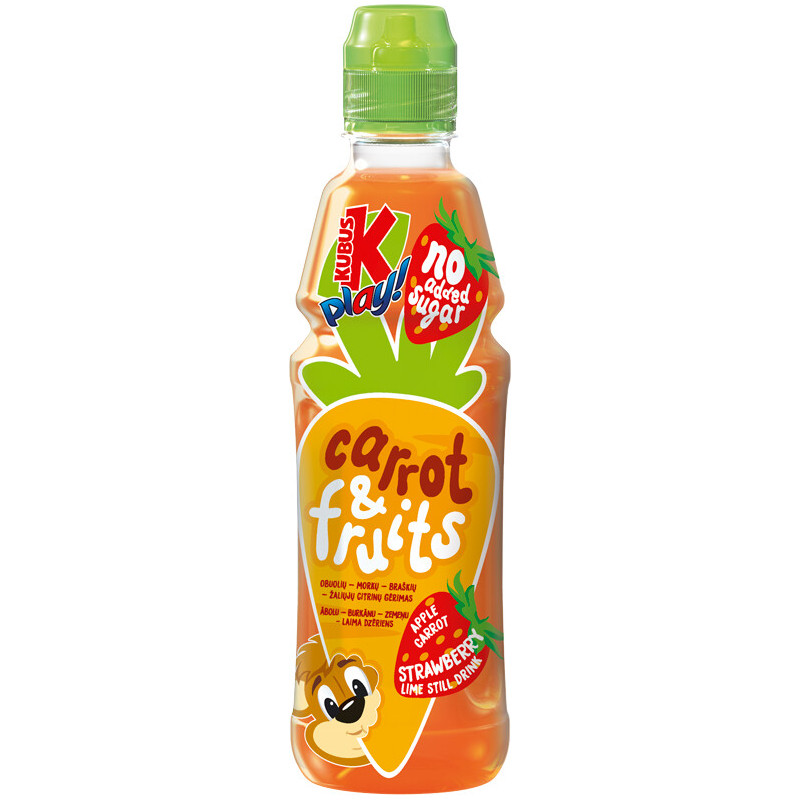Gėrimas Kubuš Play morkų, obuolių, braškių, citrinų skonio, 400 ml