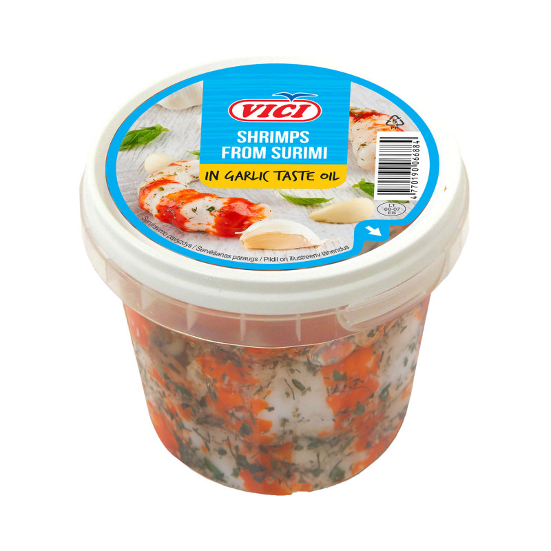 Krevetės iš surimio česnakų skonio aliejuje Viči  320g/200g