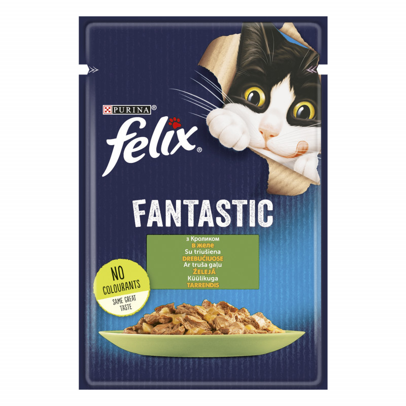 Katėms  Felix  Fantastic 85g su triušiena drebučiuose