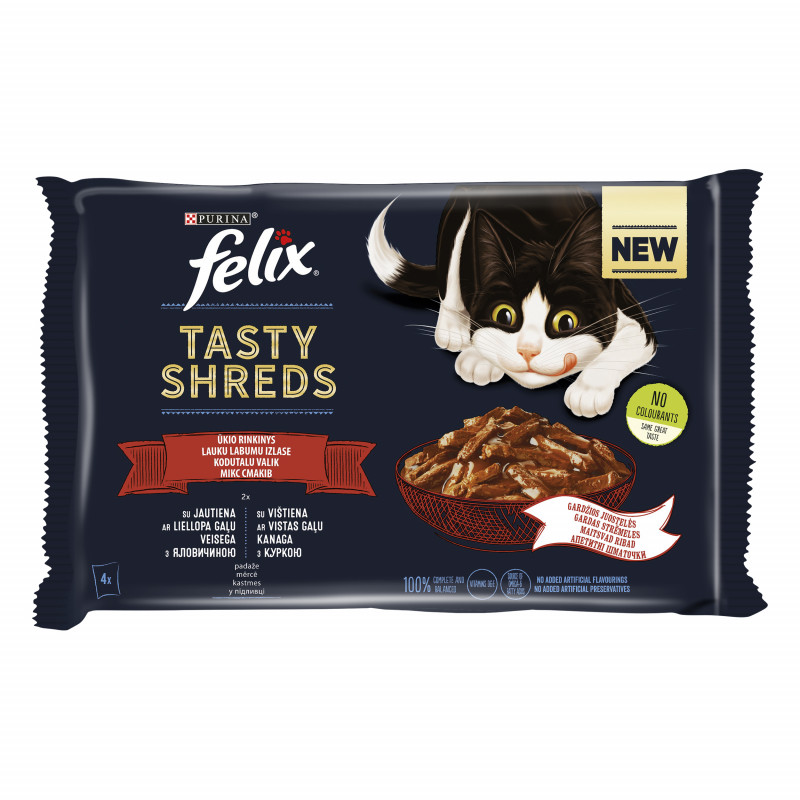 Katėms Felix Tasty Shreds  4x80g su jautiena ir vištiena