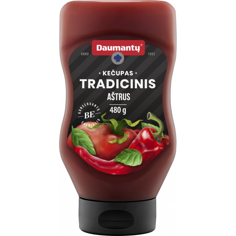 Kečupas tradicinis 'Daumantų  aštrus, 480g