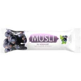 Javainis su juodaisiais serbentais, glaistytas jogurtiniu glaistu su saldikliu  Musli  30g