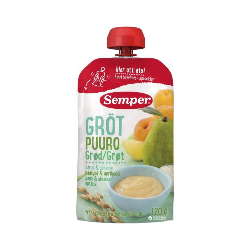 Paruošti vartoti ryžių ir avižų košė su kriaušėmis ir abrikosais nuo 6 mėn.  Semper  120g