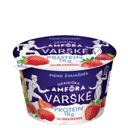 Varškė Graikiška Amfora protein  su braškėmis 200g 0.8%