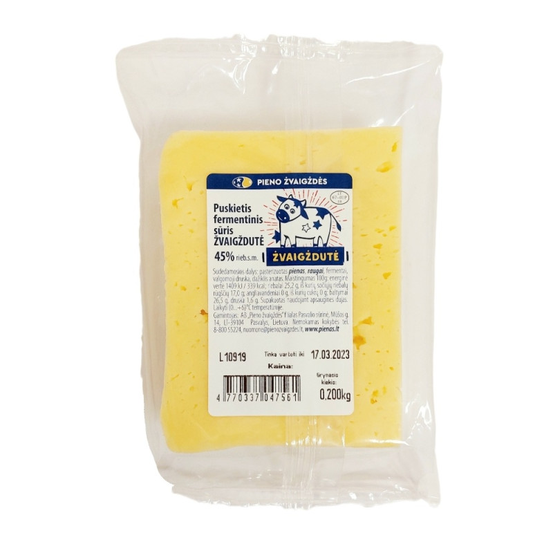 Puskietis fermentinis sūris  Žvaigždutė  45%, 200g