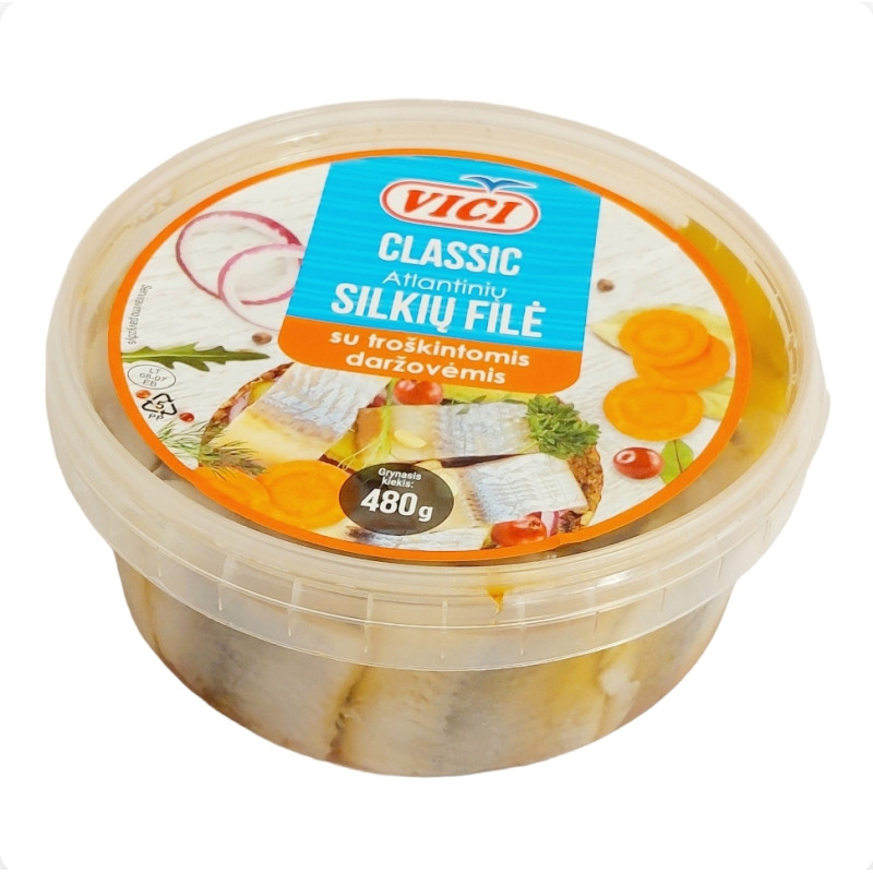 Silkių filė gabaliukai su troškintomis daržovėmis 480g