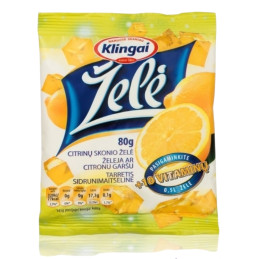 Želė citrinų skonio 80g +10 vitaminų/Klingai