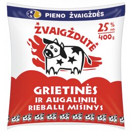 Grietinės ir augalinių riebalų mišinys ŽVAIGŽDUTĖ 25% riebumo, 400g