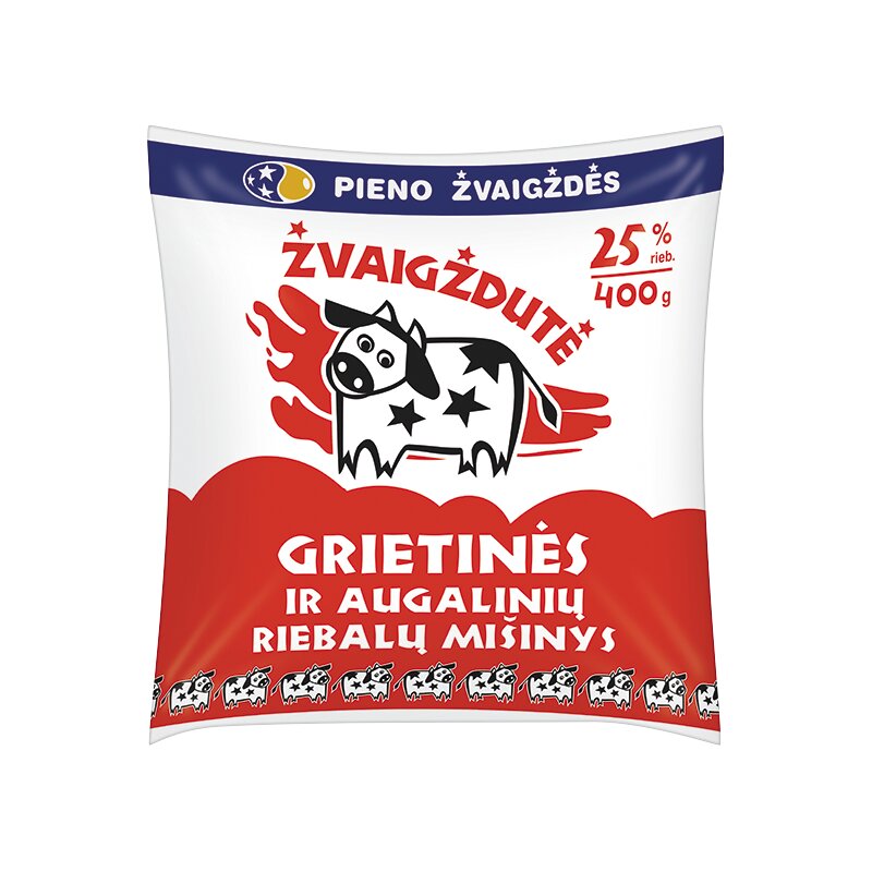 Grietinės ir augalinių riebalų mišinys ŽVAIGŽDUTĖ 25% riebumo, 400g