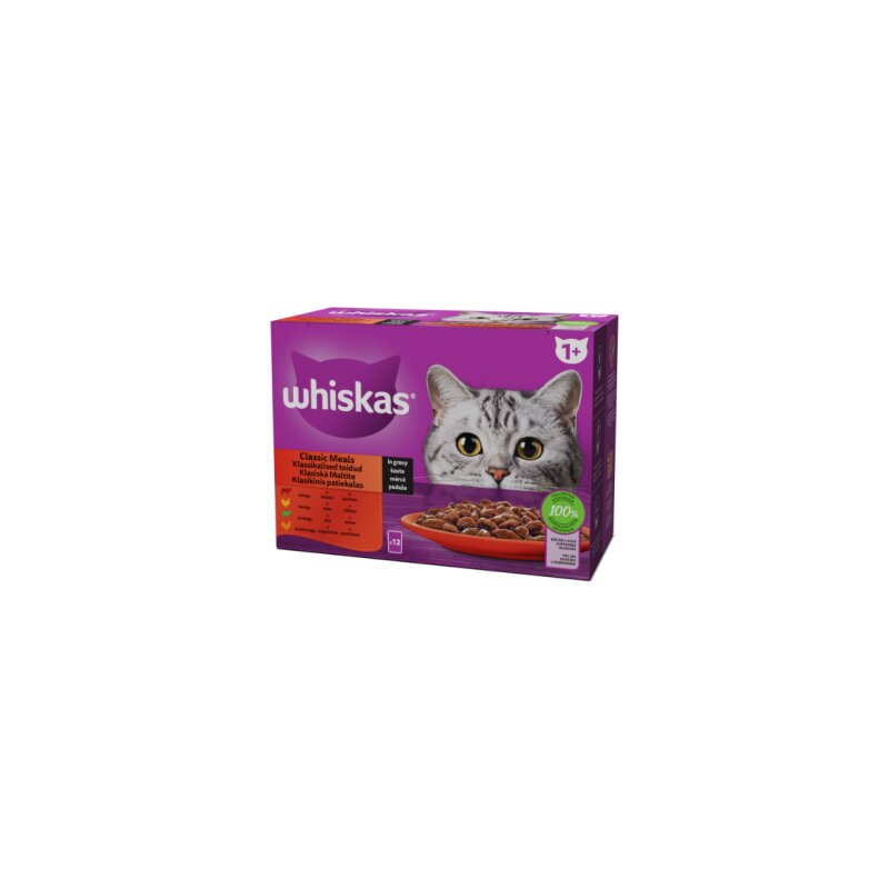Visavertis šlapias ėdalas suaugusioms katėms  WHISKAS  12x85g(1.02kg)
