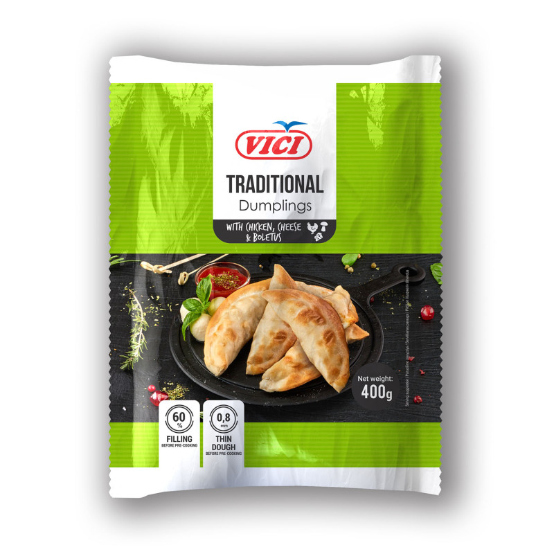 Koldūnai Traditional su vištiena,sūriu, baravykais 400g Viči