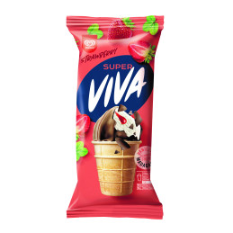 Ledai  Super Viva  su braškiniu įdaru vafliniame puodelyje 170ml/98g