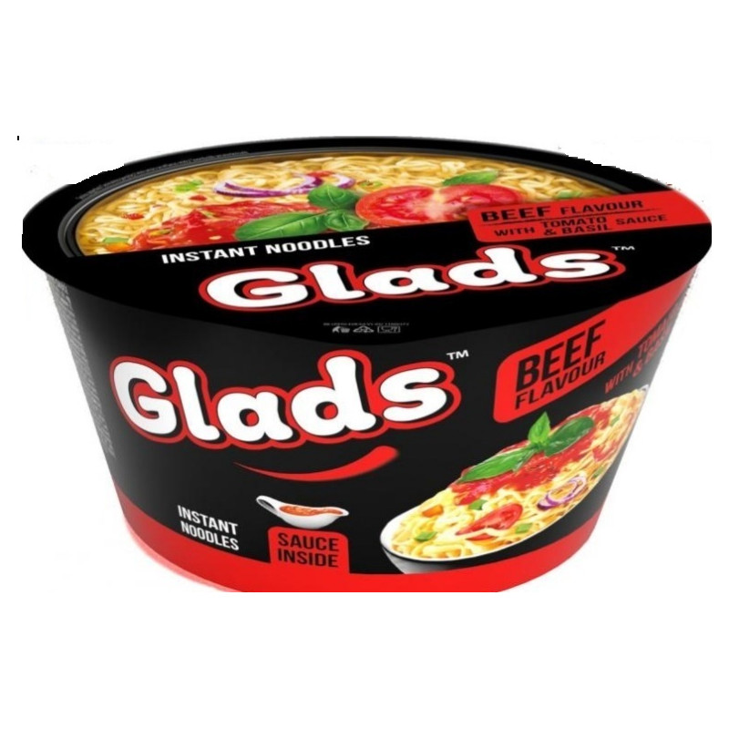 Greitai paruošiami makaronai  Glads  85g jautienos sk. su pomidorų ir bazilikų padažų