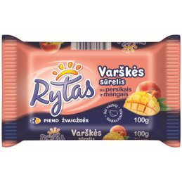 Varškės sūrelis Rytas 100g su persikais ir mangais 7% riebumo