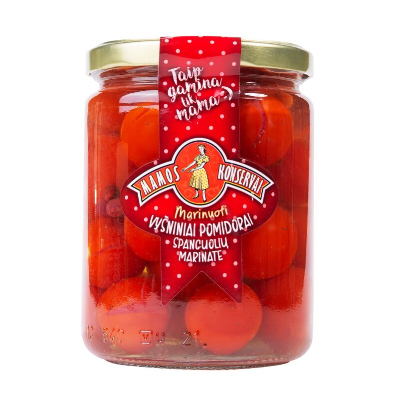 Vyšniniai pomidorai  Mamos konservai  marinuoti spanguolių marinate, 530g