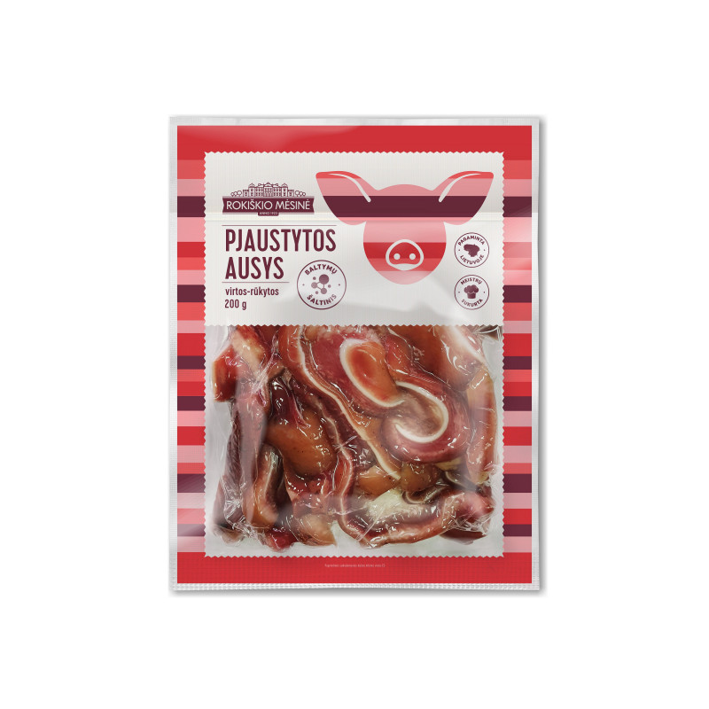 Kiaulių ausys, virtos, rūkytos, pjaustytos, 200g