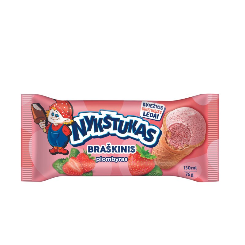 Braškinis plombyras  Nykštukas  su braškėmis vafliniame pudelyje 130ml/76g