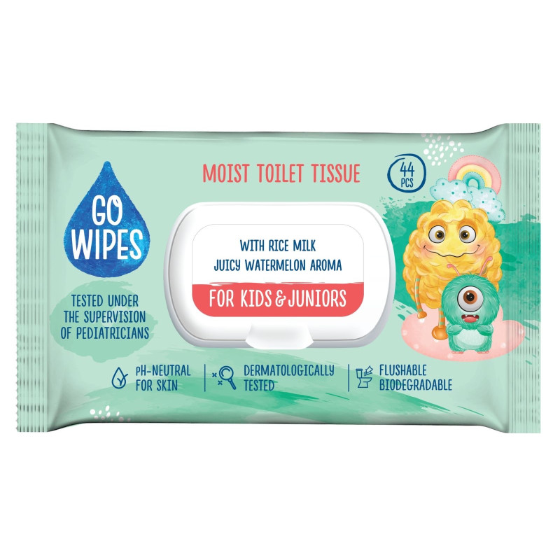 Drėgnas tualetinis popierius  GOWIPES  for kids&juniors 44vnt