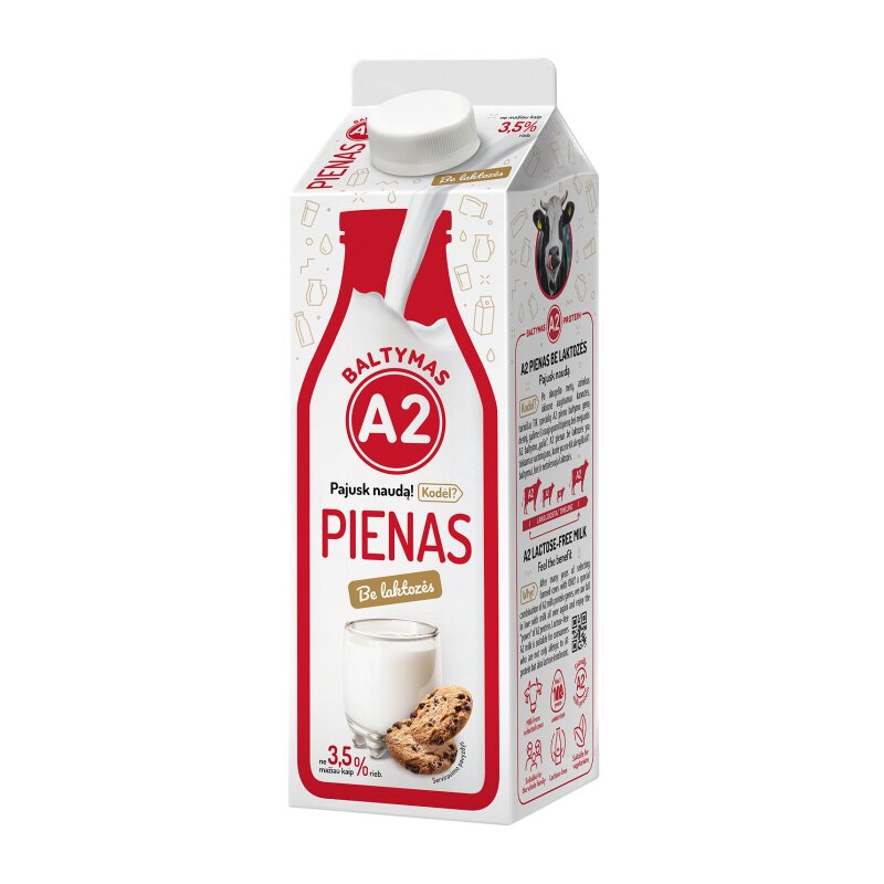 A2 Pienas be laktozės, 3,5%, 0,9l