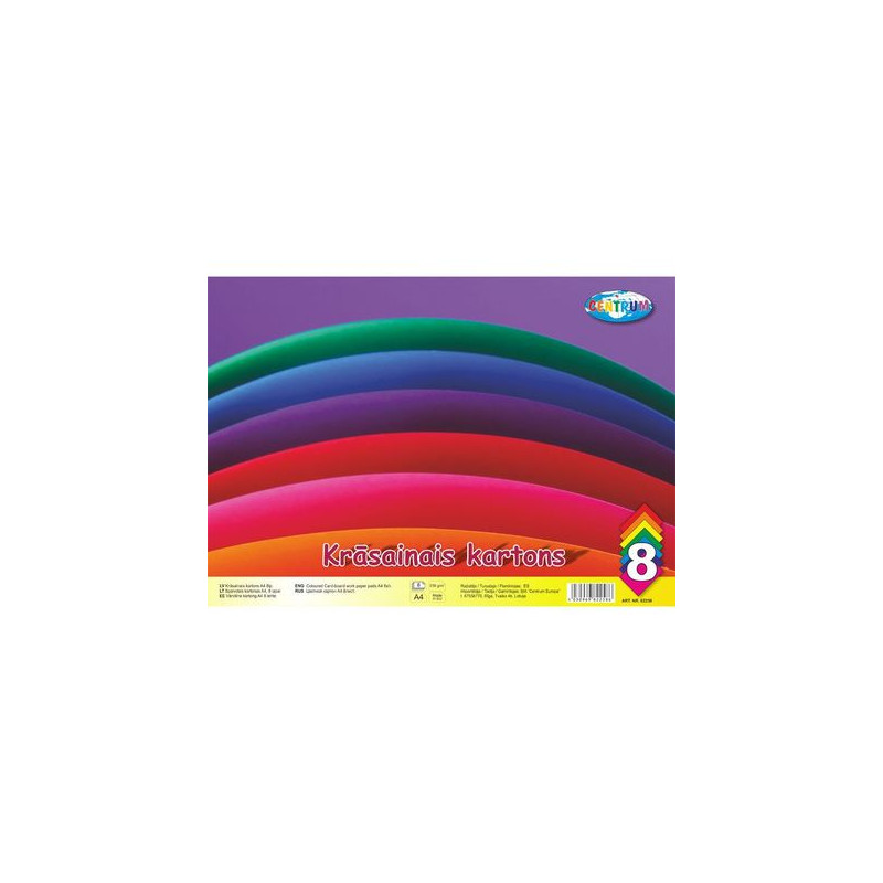 Spalvotas kartonas A4, 8 lapai