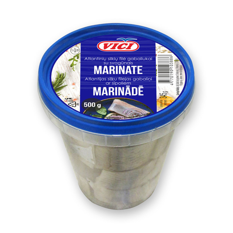 Atlantinių silkių filė gabaliukai su svogūnais 500g