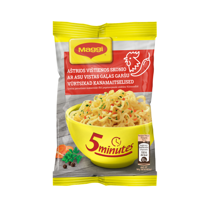 Greitai paruošiami makaronai  Maggi  59.2g. aštrios vištienos skonio