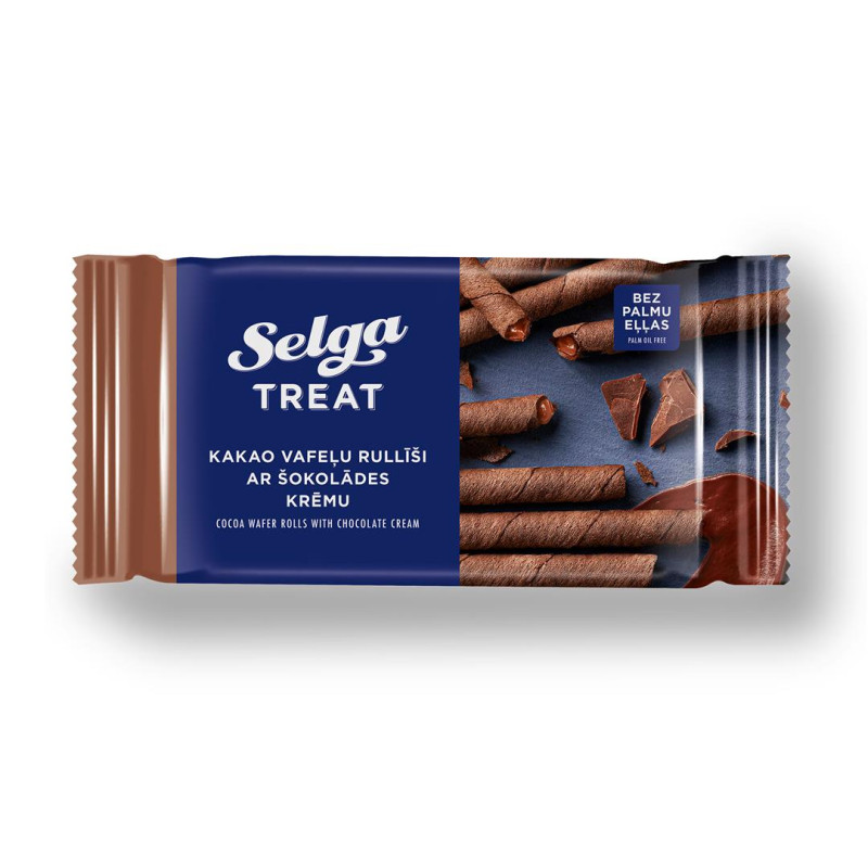 Kakaviniai vaflių ritinėliai Selga su saldžios grietinėlės kremo įdaru,160g