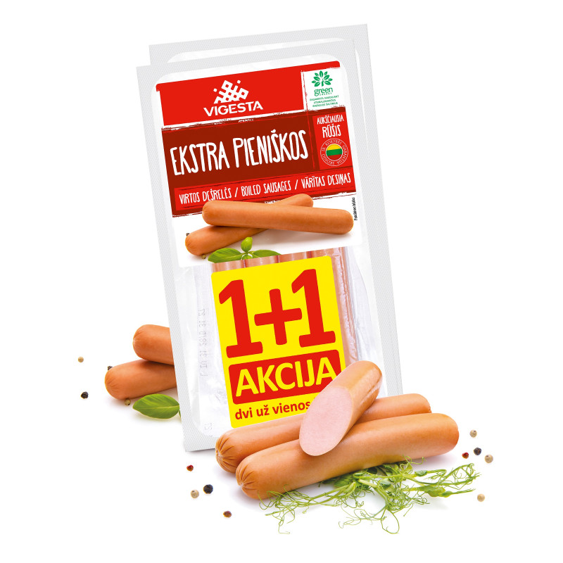 Virtos dešrelės Ekstra  pieniškos1+1  2*210g, Vigesta