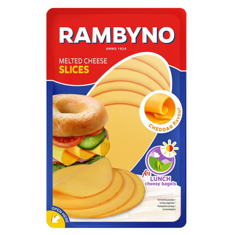 Lydytas sūris  Rambyno  čederio sūrio skonio, pjaustytas 45%,150g