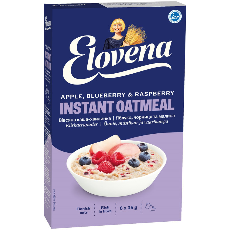 Elovena avižinė košė su obuoliais,mėlynėmis,avietėmis