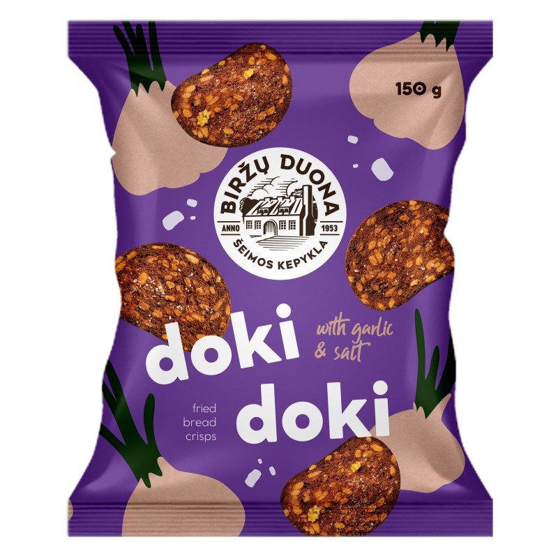 Keptos duonos traškučiai  Doki Doki  su česnaku ir druska 150g