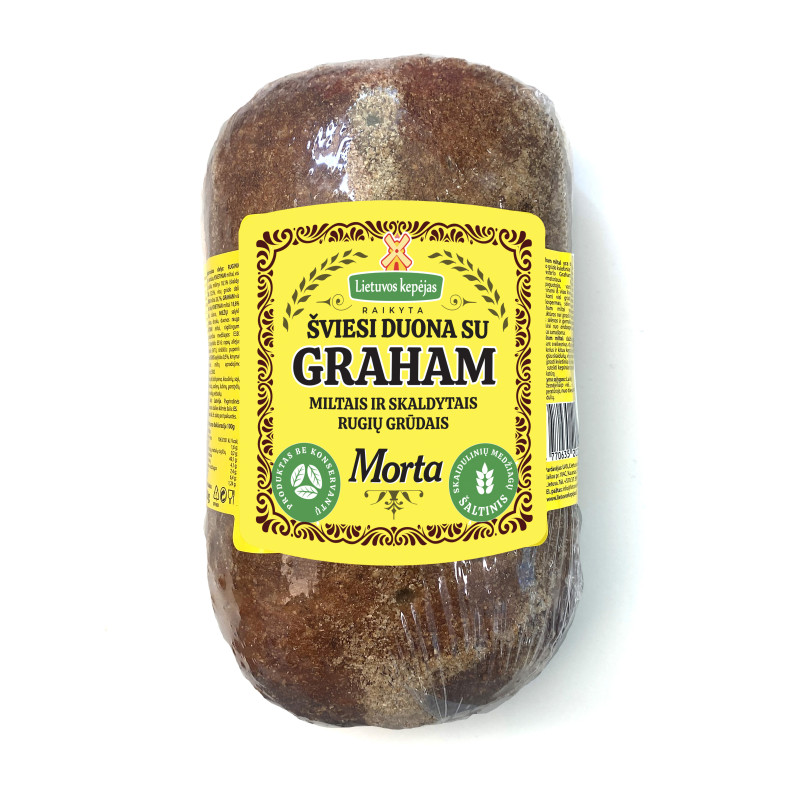 Šviesi duona''MORTA''su graham miltais ir skaldytais rugių grūdais 450g