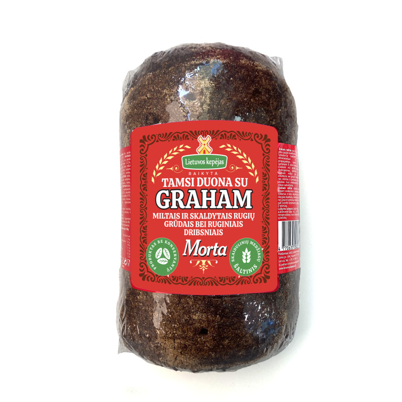 Tamsi duona''MORTA''su graham miltais ir skaldytais rugių grūdais bei dribsniais 450g