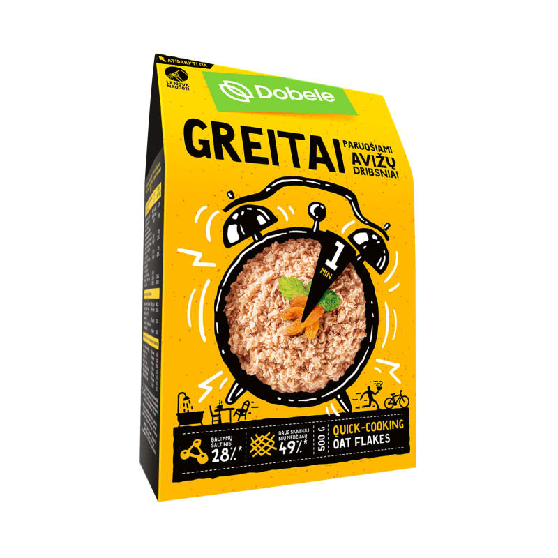 Avižų dribsniai  Dobele greitai paruošiami 500g dėžutėje