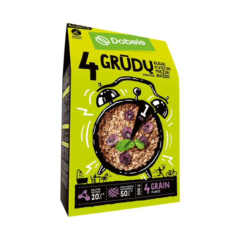 Dribsniai 4 grūdų  Dobele  500g dėžutėje