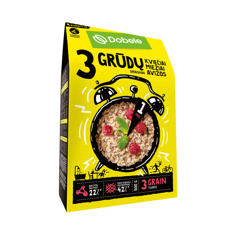 Dribsniai 3 grūdų  Dobele 500g dėžutėje