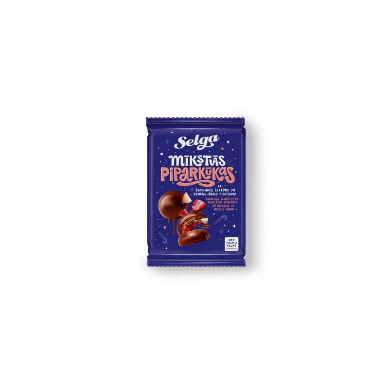 Minkšti meduoliai SELGA  su šokoladu glaistyti su braškių ir obuolių įdaru, 250g